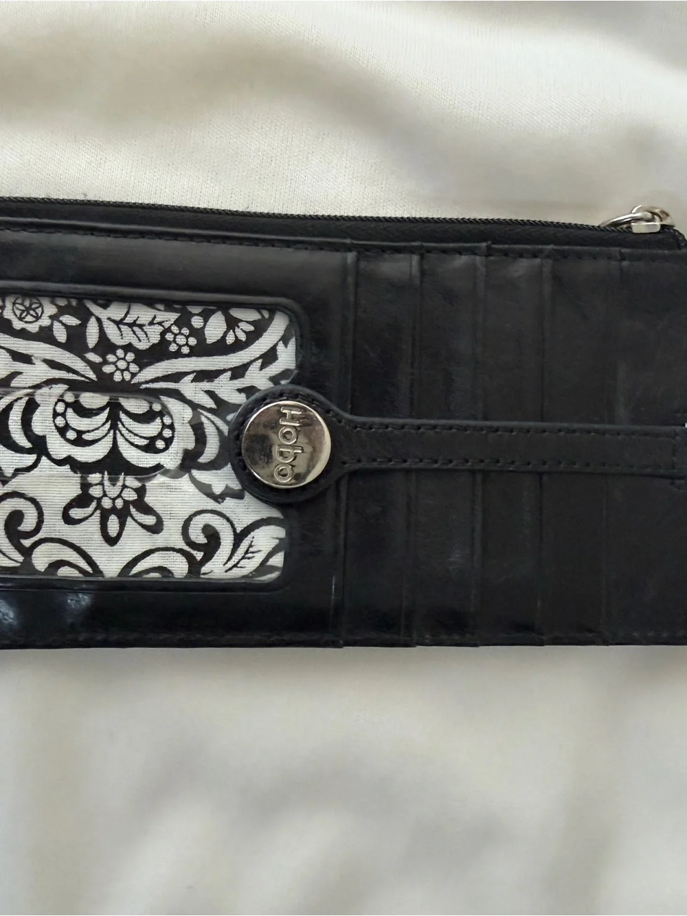 HOBO Black Leather Wallet with Floral ID Window - Picture 1 of 3